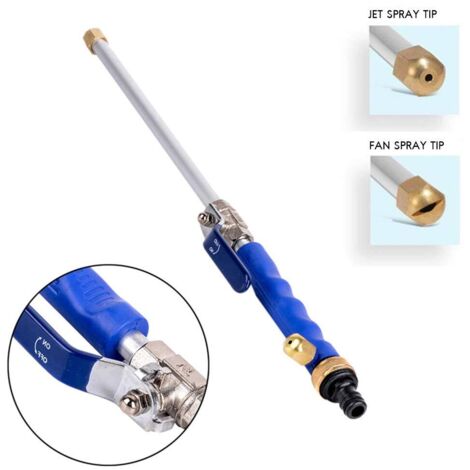 Ugello per acqua ad alta pressione, lancia per pistola con 2 ugelli di pulizia, ugelli di spruzzo, connettore per tubo da giardino, doccia da giardino da 46 cm, idrogetto Power-Blue