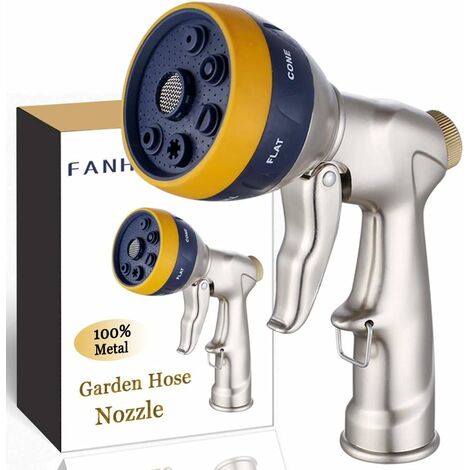 Ugello per tubo da giardino Ugello resistente, 100% in metallo Ugello per tubo dell'acqua ad alta pressione con 7 modelli per irrigazione giardino, lavaggio auto e animali domestici