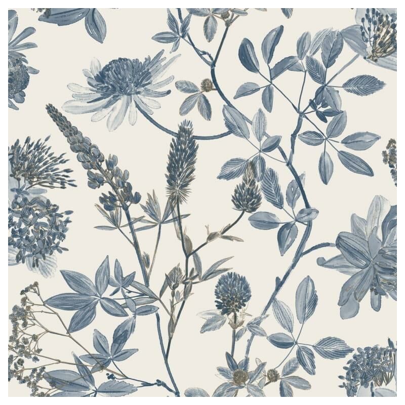 Ugepa Floral Leaf Naturistic Navy Wallpaper Metallic Gold Effect Paste The Wall