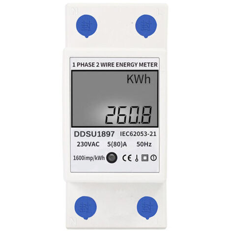 Ugreat – Einphasen-Elektronikzähler 220–250 V – Max. Stromstärke 80 A – Leistung 17.000 W – Hintergrundbeleuchtetes LCD-Display auf DIN-Schiene