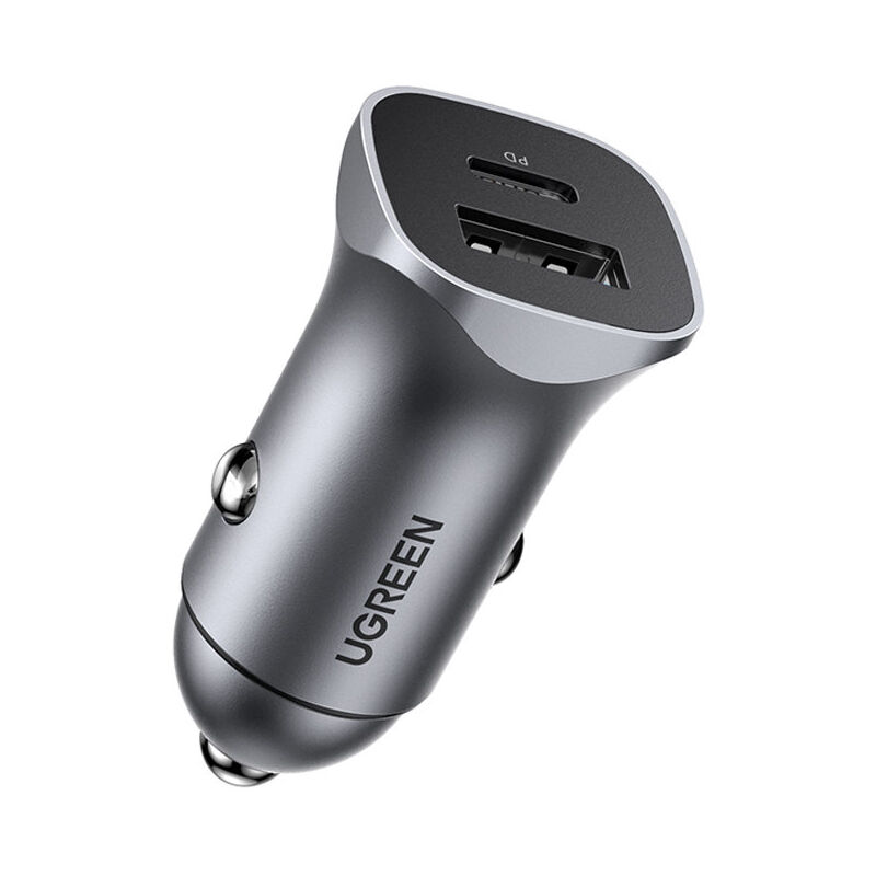 Ugreen - Chargeur de voiture usb-c usb 24 w Power Delivery Quick Charge, gris