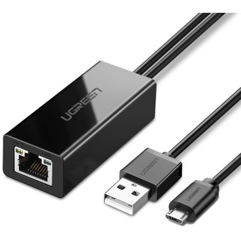 Ugreen 30985 externer Netzwerkadapter für Chromecast mit Micro-USB-/USB-A-Anschlüssen, 100 Mbit/s, 1 m – Schwarz
