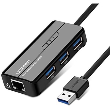 UGREEN Hub USB Réseau Adaptateur 3 Ports USB 3.0 RJ45 Gigabit Ethernet 1000 Mbps Compatible avec Xiaomi Mi Box S Mi Box 3 Supporte M