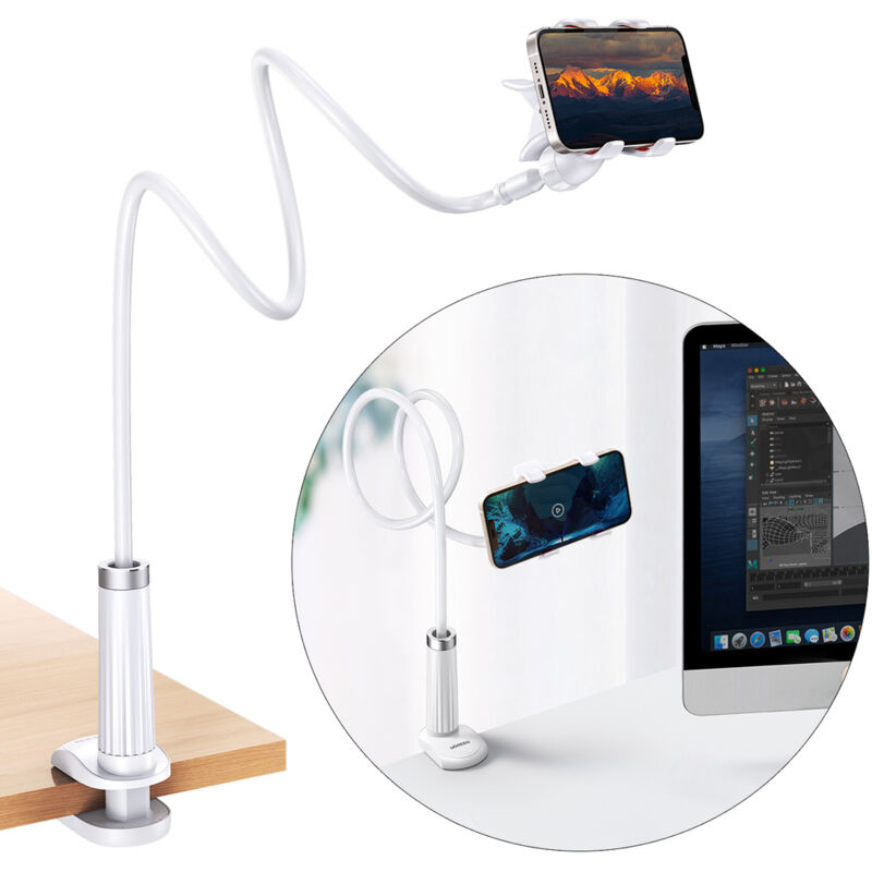 Support universel pour téléphone, tablette, trépied avec bras flexible, blanc