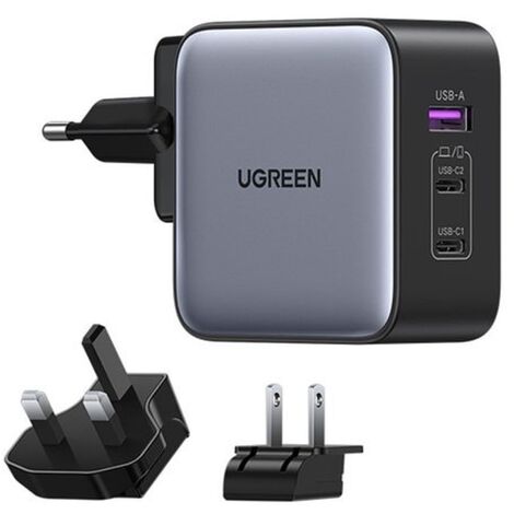 Ugreen Schnellladegerät GaN USB / 2xUSB C 65W Adapter EU / UK / US Stecker schwarz (CD296)