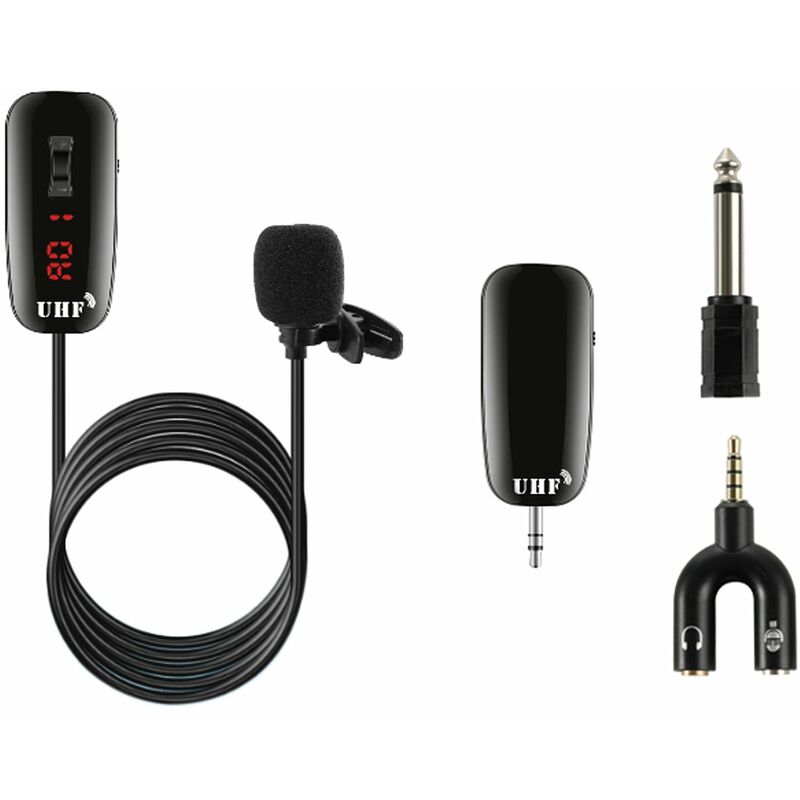 

UHF Lavalier Lapel Microfono inalambrico Grabacion Transmision en vivo Microfono Transmisor Receptor Alcance de trabajo de 50 m Compatible con