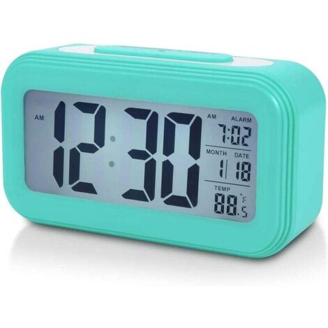 Uhr, 11 cm, batteriebetriebener digitaler Wecker fürs Schlafzimmer, LCD-Nachttischwecker mit Schlummerfunktion, Hintergrundbeleuchtung, Nachtlicht, Datum und Temperatur, Sleep-Timer für Langschläfer, 