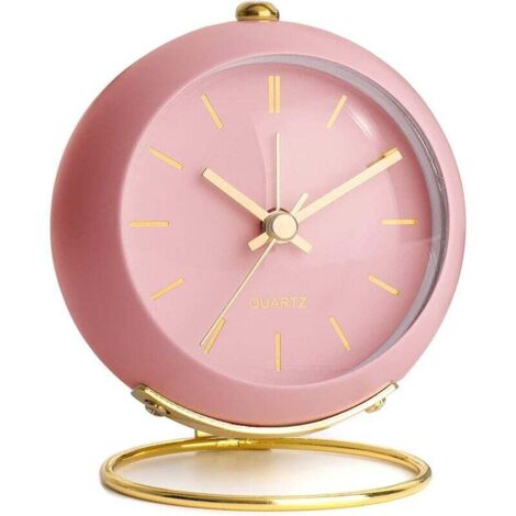 Uhr, batteriebetriebener Schreibtischwecker mit Licht, kleine, leise, nicht tickende Analoguhr, laute Tischuhr für Nachttisch/Schlafzimmer/Küche/Büro/Reise/Kinder/Vintage-Raumdekoration (Pink) – Pink