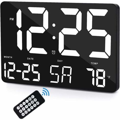 Uhr Digitaluhr, 12" große LED-Anzeige Digitale Wanduhr, Einstellbare Helligkeit, mit Tag und Datum, Innentemperatur, Schlummerfunktion, 12/24H, für Zuhause, Büro, Wohnzimmer - Schwarz Weiß