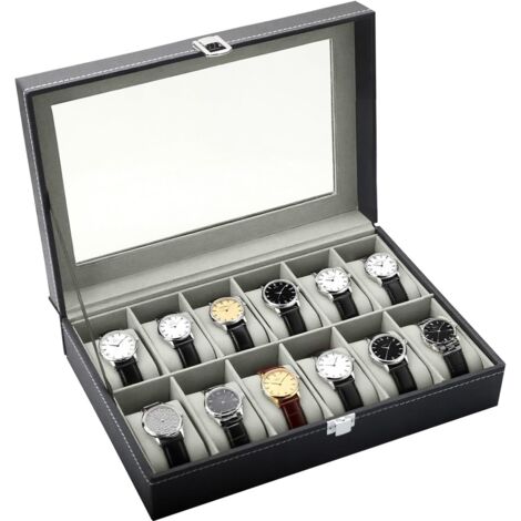 Uhrenbox mit 12 Fächern, Uhrenetui aus PU-Leder mit herausnehmbaren Polstern, universelle Uhrenaufbewahrung für Damen und Herren, Geburtstags-/Thanksgiving-Geschenk