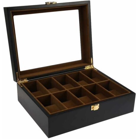 Uhrenbox/Schmuckvitrine aus Holz mit 10 Fächern, Aufbewahrungsorganizer - Uhrenbox/Schmuckvitrine aus Holz mit 10 Fächern, Aufbewahrungsorganizer