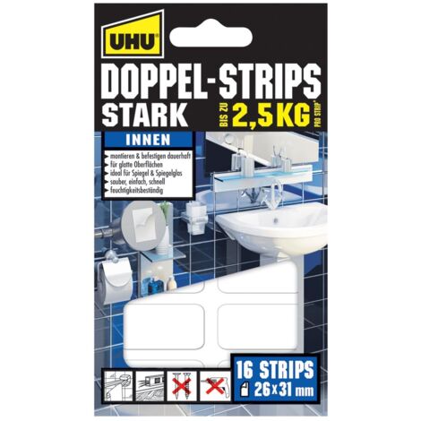 Uhu 45380 - Strisce biadesive, presa fino a 2.5 kg, 16 pezzi, 26 x 31 mm