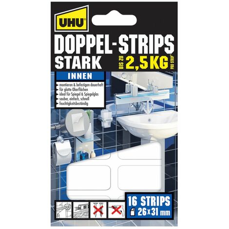 Uhu 45380 - Strisce biadesive, presa fino a 2.5 kg, 16 pezzi, 26 x 31 mm