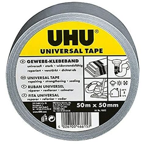 UHU 46615 RUBAN ADHÉSIF UNIVERSEL EN TISSU ARGENTÉ 50 M X 48 MM