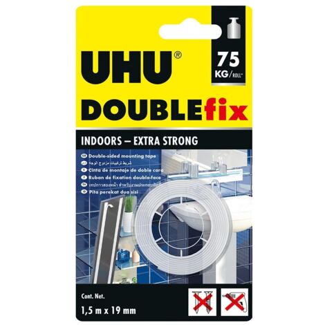 Uhu 46855, Nastro biadesivo extra resistente, fino a 75 kg, 1,5 m x 19 mm,