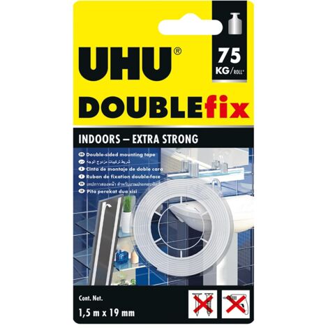 Uhu 46855, Nastro biadesivo extra resistente, fino a 75 kg, 1,5 m x 19 mm,