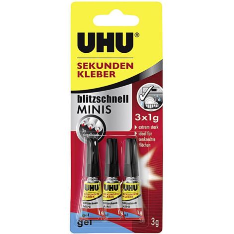 UHU 50820 Colle instantanee en gel 3 x 1 g Minis Colle instantanee Transparent