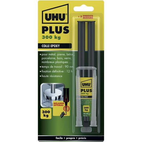 UHU Colle époxy plus - Colle époxy 2 composants, super forte, rapide et précise, serringue avec canule auto-mélangeuse, transparent, 15g