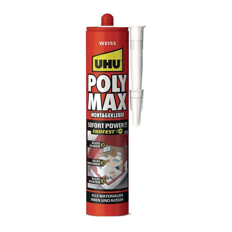 UHU - Colle et enduit d'étanchéité poly max 10 sek sofort power blanc 425 g