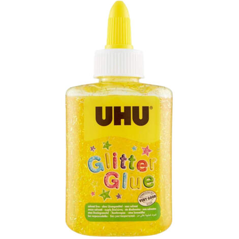 UHU Glitter Glue Bottle - Colla Glitter Giallo 88,5ml - Sicura per Bambini e Senza Solventi