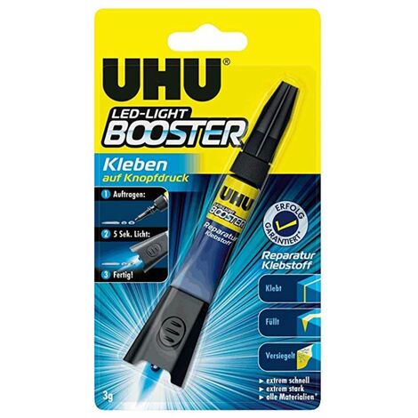 UHU LED-Light Booster, Kleben auf Knopfdruck - lichtaktivierter Reparatur-Klebstoff, 3g
