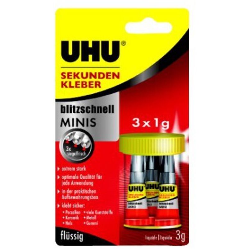 UHU - Lot de 3 Mini Tubes 1g Colle Liquide Instantanée (Par 10)
