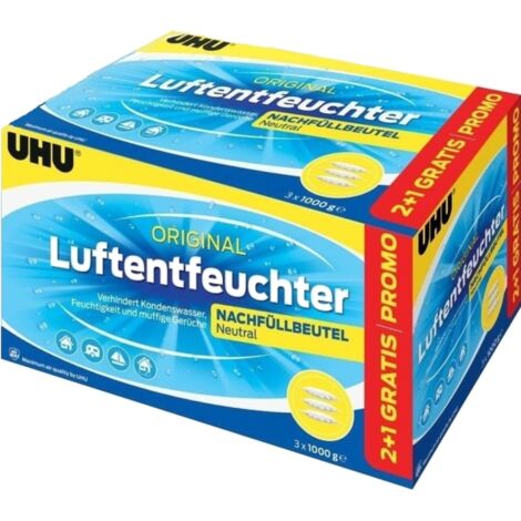 UHU Luftentfeuchter Nachfüllbeutel Sparpack, 3 x 1000 g Luftentfeuchter