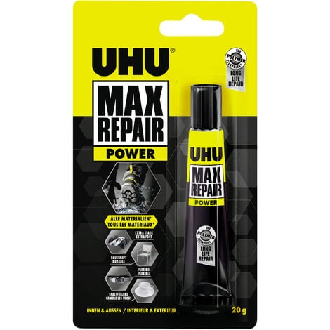 UHU Max Repair power - Colle extra puissante et flexible, transparente, idéale pour les chaussures, le caoutchouc, le cuir, tube 20g