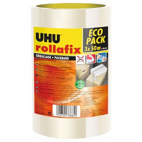 UHU Nastro adesivo da imballaggio di alta qualità Rollafix Classic trasparente, 3 x 50 m