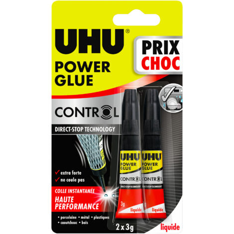 UHU Power glue liquid control - pegamento instantáneo, ultrarrápido y fuerte, tecnología antigoteo, sin disolventes, transparente, tubos de 2x3g