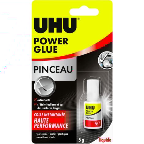 UHU Power glue liquide pinceau - colle extra forte, instantanée, sans solvants, transparente, pinceau applicateur intégré, tubes 5g
