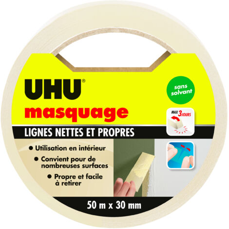 UHU Rollafix - Cinta de enmascarar, todas las superficies, interior, sin disolventes, cinta de 30 m x 50 mm