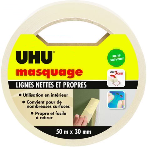 UHU Rollafix - Ruban adhésif de masquage, toute surface intérieur, sans solvant, ruban de 30m x 50mm
