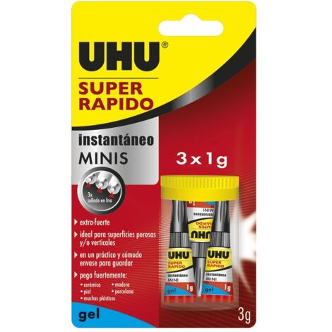 UHU Superschneller Sofortkleber – Minis-Gel-Box 3 x 1 g 36527