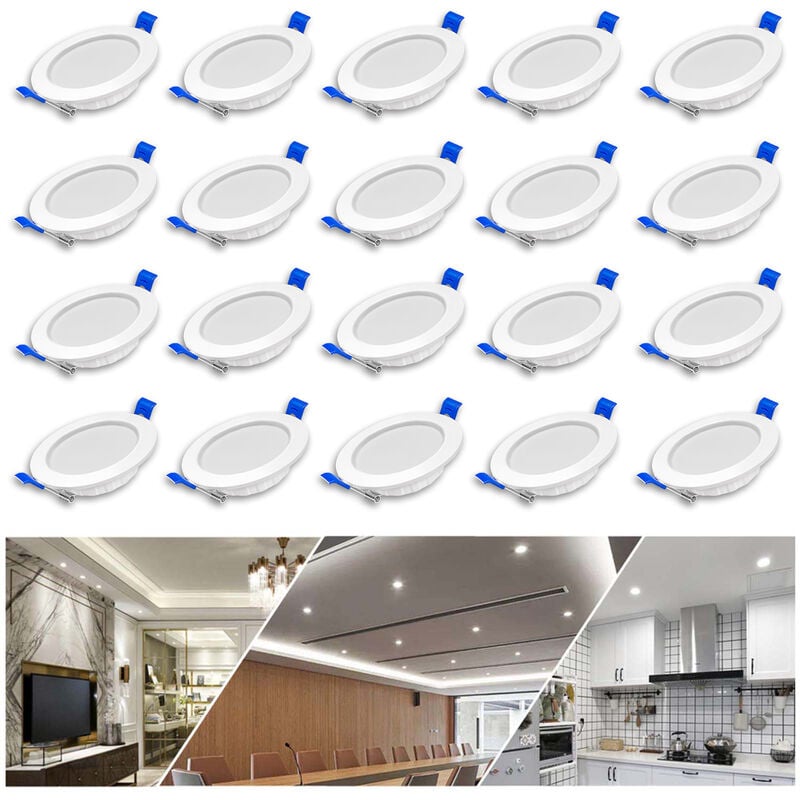 Uisebrt - 20 x 5W Spots led Encastrables Luminaire Spot Plafond Encastré Aluminium pour la Salle de Bain Cuisine chambre - Blanc Froid