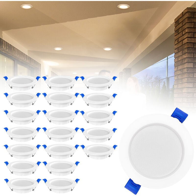Uisebrt - 20 x 5W Spots led Encastrables Luminaire Spot Plafond Encastré Aluminium pour la Salle de Bain Cuisine chambre - Blanc Chaud