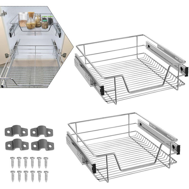 2X Tiroir Téléscopique de Cuisine Tiroir Télescopique 50cm - Panier de Rangement Coulissant Cuisine (50cm) - Uisebrt
