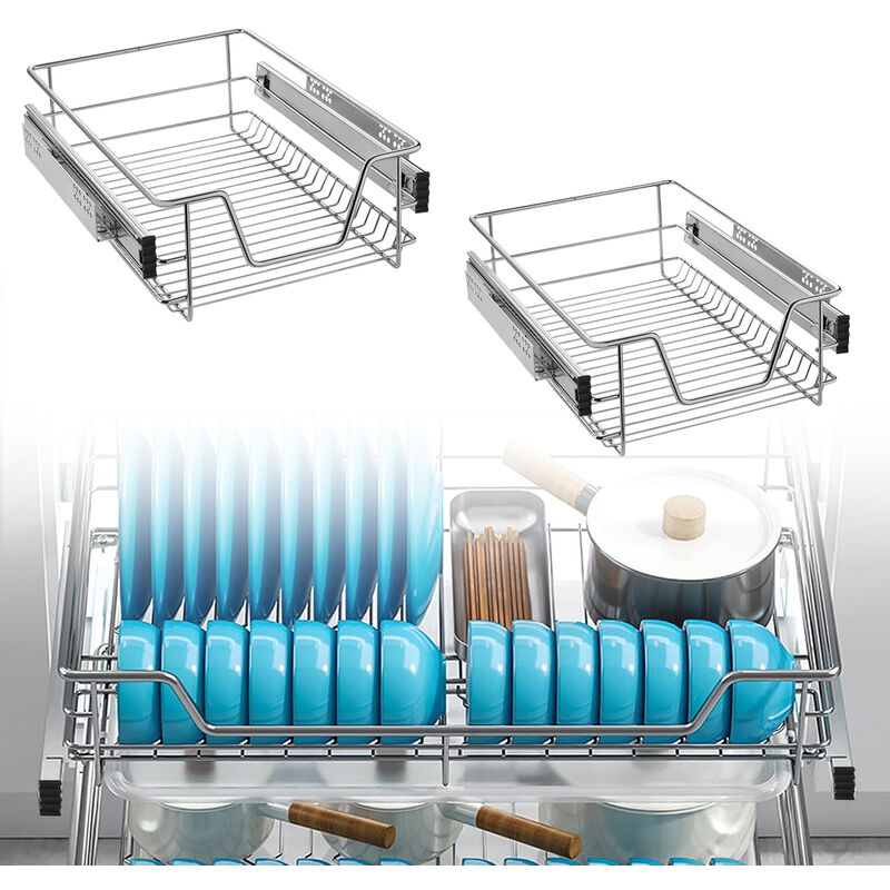 2X Tiroir Téléscopique de Cuisine Tiroir Télescopique 40cm - Panier de Rangement Coulissant Cuisine (40cm) - Uisebrt