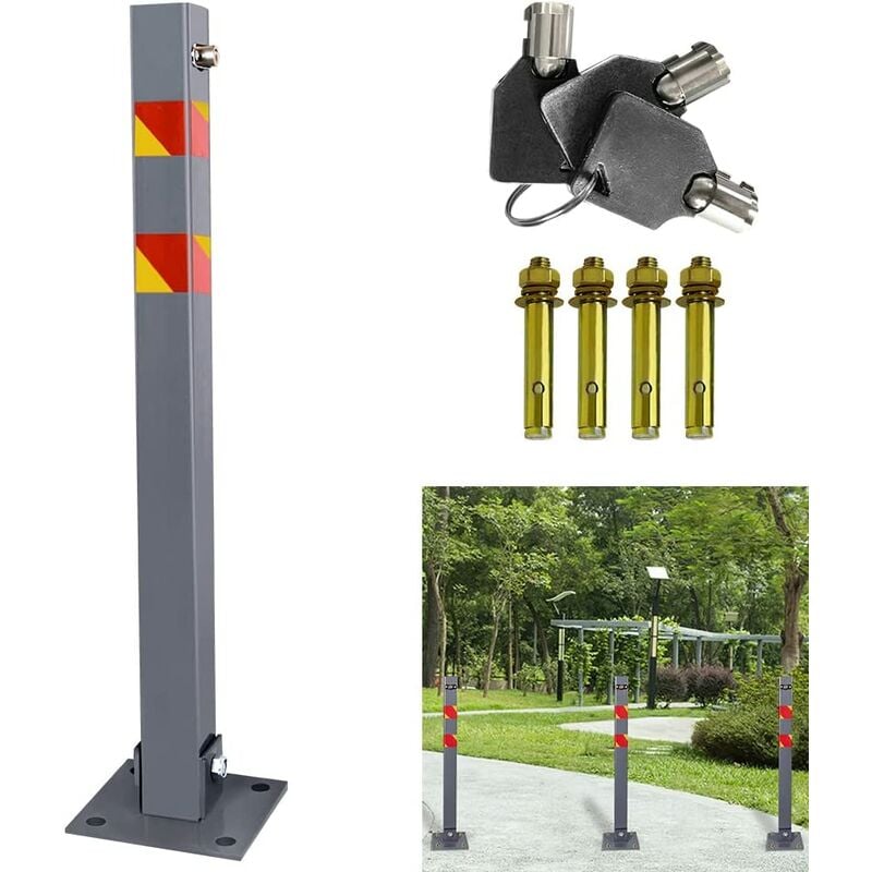 3 x Barrière de Parking Rabattable Poteau de parking avec 3 Clés, oteau Borne de Stationnement Pliable robuste et stable poteau de barrière (3