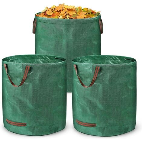 UISEBRT 3x Gartenabfallsack mit Griffen Gartensack 272L Laubsack Gartensäcke Doppelter Boden, Faltbar Robust Wasserabweisend und Selbststehend Laubsäcke für Gartenabfälle Gras Laub Grünschnitt