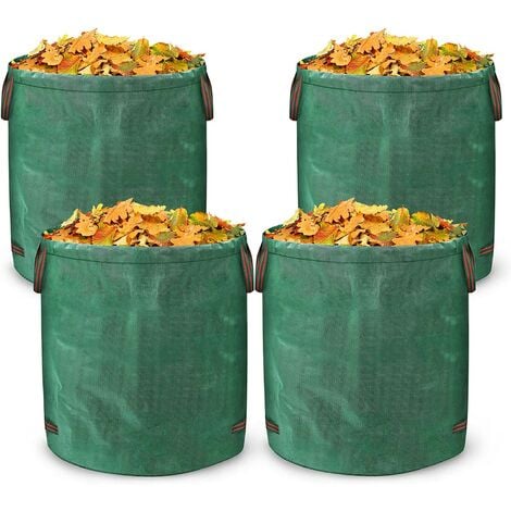 UISEBRT 4x Gartenabfallsack mit Griffen Gartensack 272L Laubsack Gartensäcke Doppelter Boden, Faltbar Robust Wasserabweisend und Selbststehend Laubsäcke für Gartenabfälle Gras Laub Grünschnitt