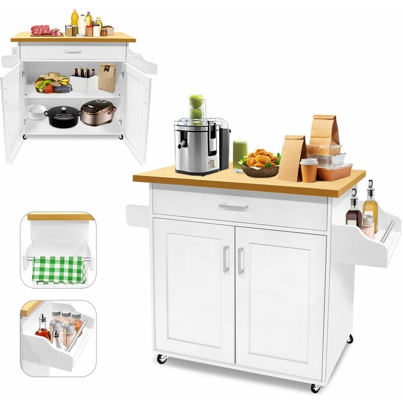 Uisebrt - Armoire de Cuisine avec Plan de Travail, Porte-Serviettes et Table à épices, Desserte de Cuisine avec tiroirs et Porte de Placard, îlot de