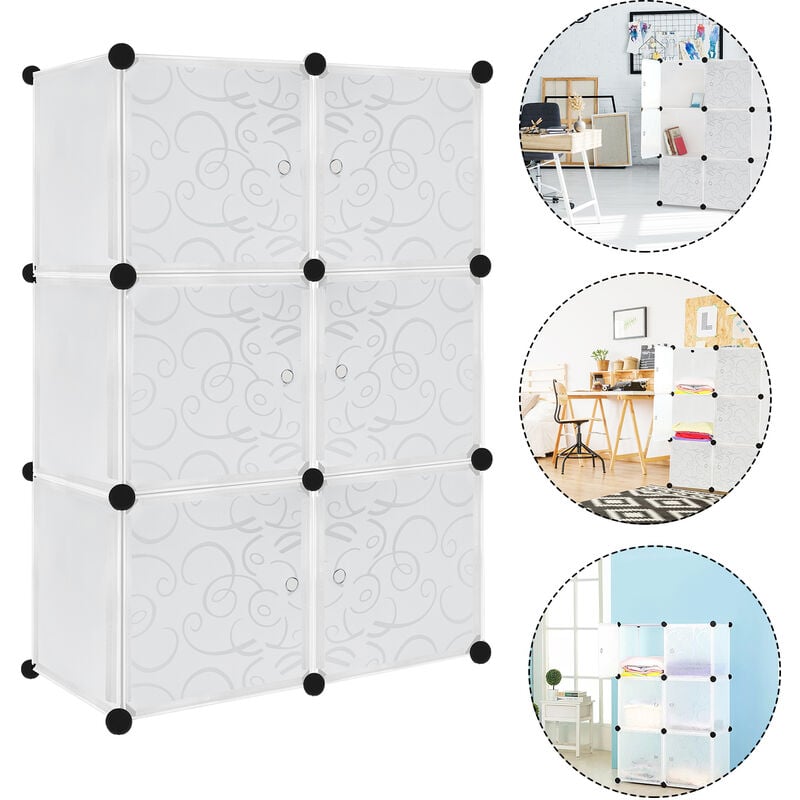 Uisebrt - Armoire Penderie Armoire Portable diy, Étagère de Rangement, Portable Storage Modulable Meuble, 6 Cubes avec Porte et Armoire à Chaussures,
