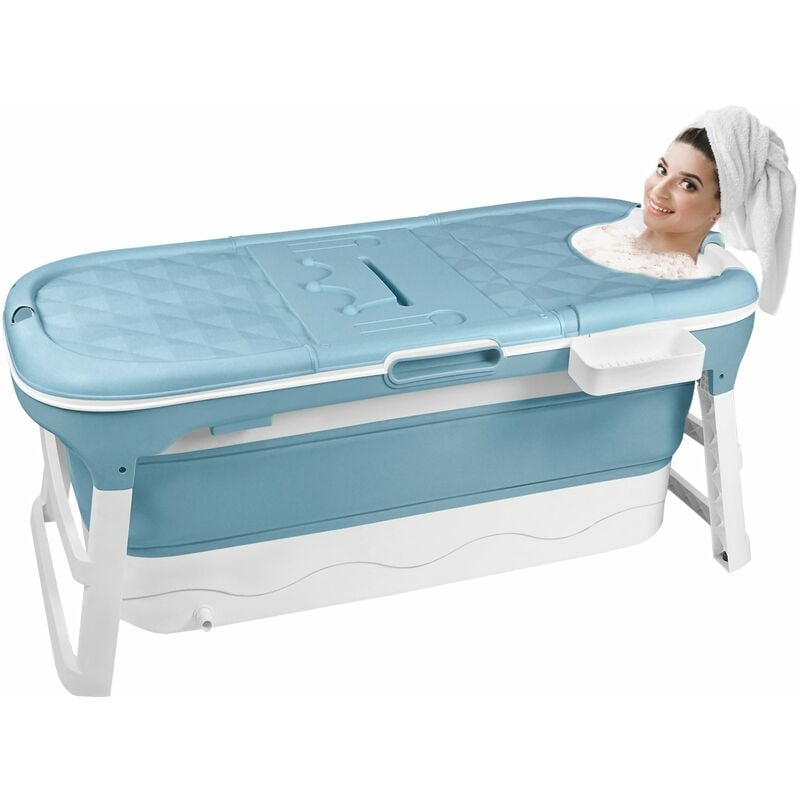 Baignoire Pliable pour Adulte 148x60x53cm Portable Bathtub avec Couverture, Coussin, Rouleau de Massage pour Salle de Bain - Uisebrt