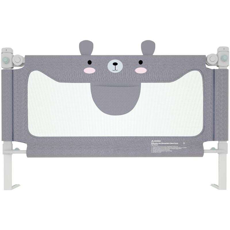 Uisebrt - Barrière de lit pour enfant - Réglable en hauteur - Avec motif ours, Sécurité pour Bébé, 150 x 45 cm, Gris