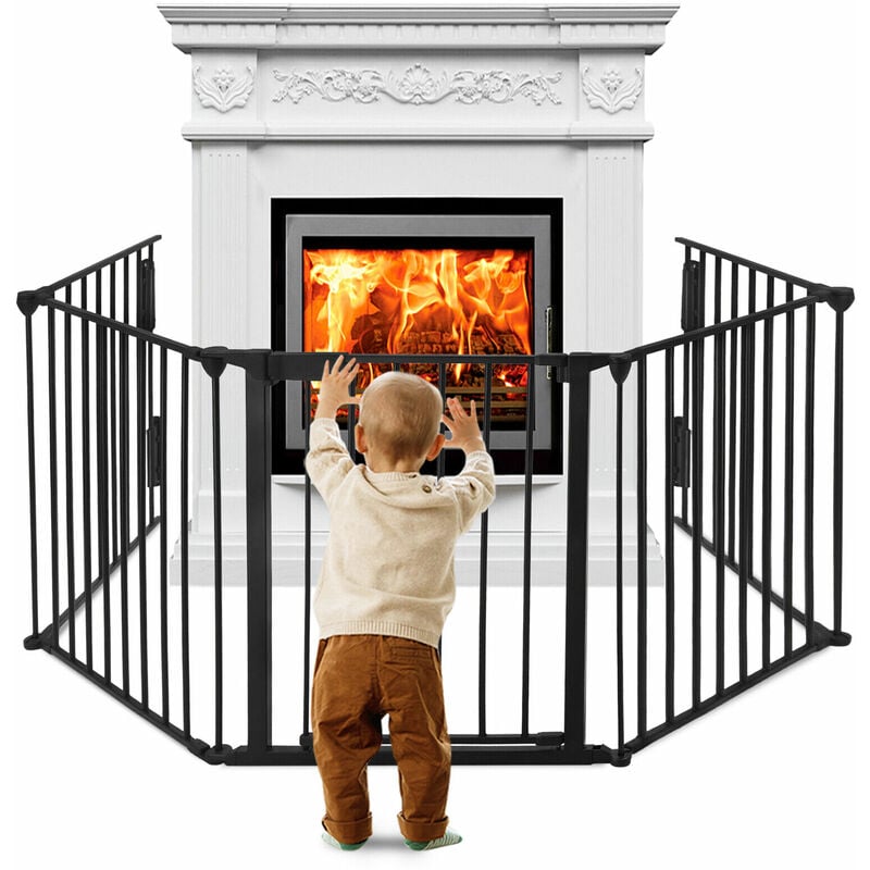 Uisebrt - Barrière de protection cheminée avec porte, Barrière de sécurité Enfant Animaux - en métal - pliable - Grille de configuration - 5 éléments