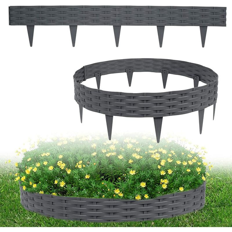 Uisebrt - 20 m de bordure de pelouse - En plastique flexible - Design rotin - Bordure de parterre - Bordure de pelouse - Anthracite