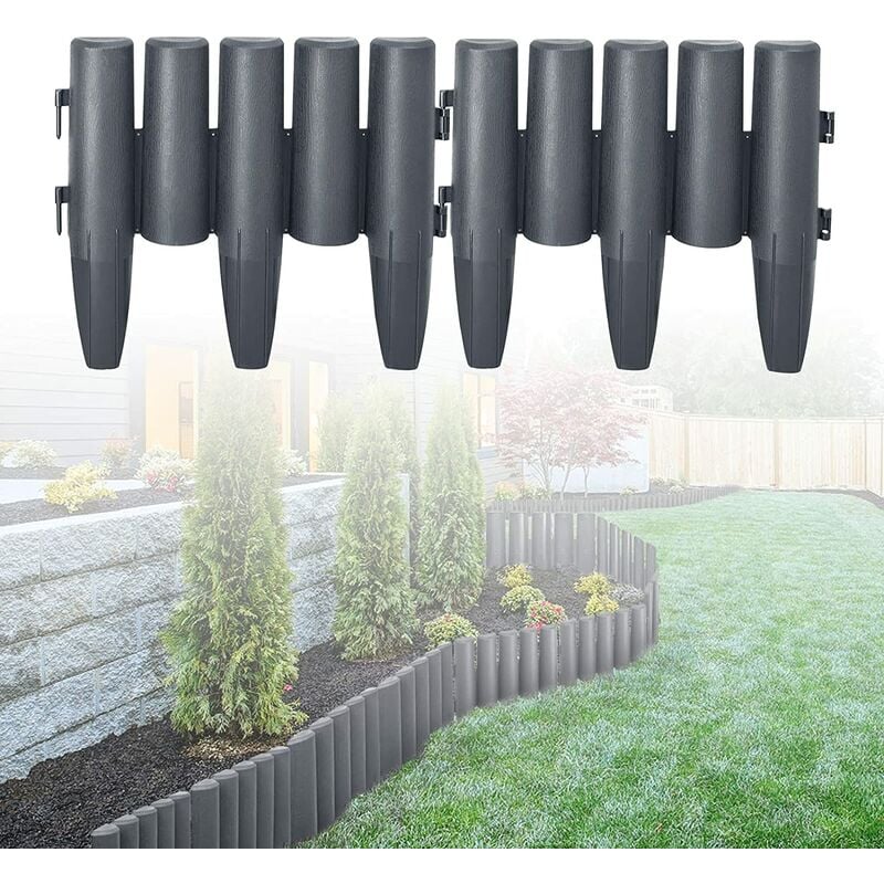 Uisebrt - Bordure de pelouse en plastique aspect bois - 2,8 m - Résistant aux intempéries - 1 élément (l x h) : 28 x 24 cm - Anthracite