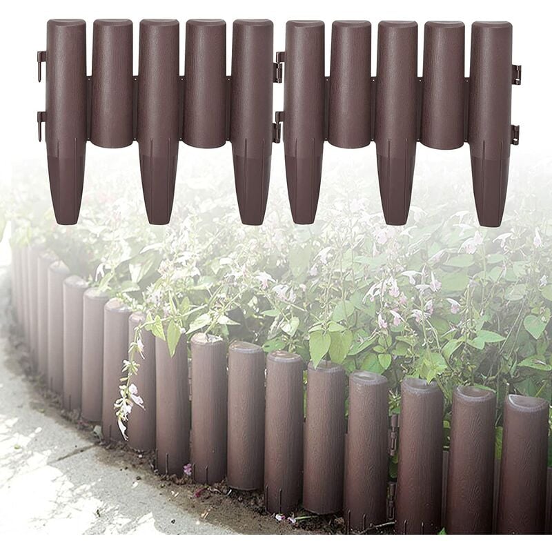 Uisebrt - Bordure de pelouse en plastique aspect bois - 5,6 m - Résistant aux intempéries - 1 élément (l x h) : 28 x 24 cm - Marron