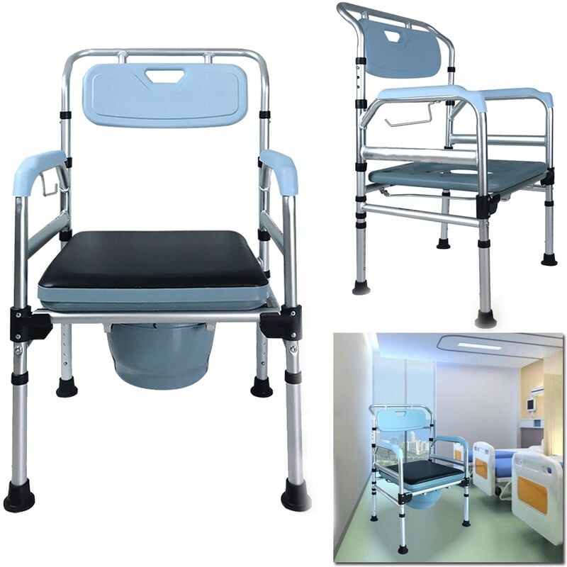 Chaise de toilette réglable en hauteur - Antidérapante - Avec seau de toilette - Pour personnes handicapées et personnes âgées - Uisebrt